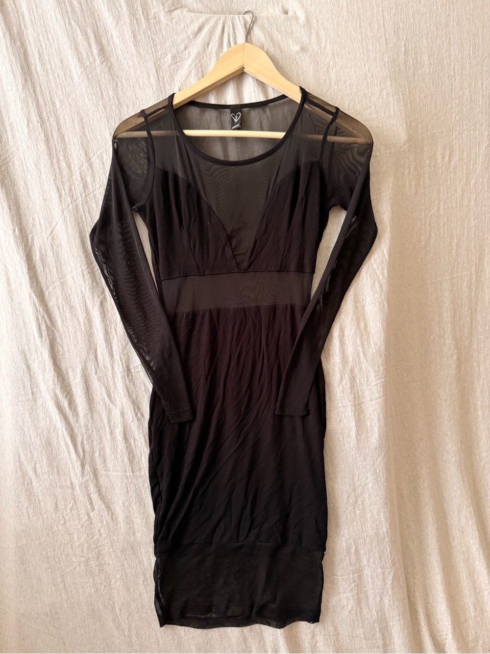 Windsor Black Long Sleeve Mesh Midi Dress
